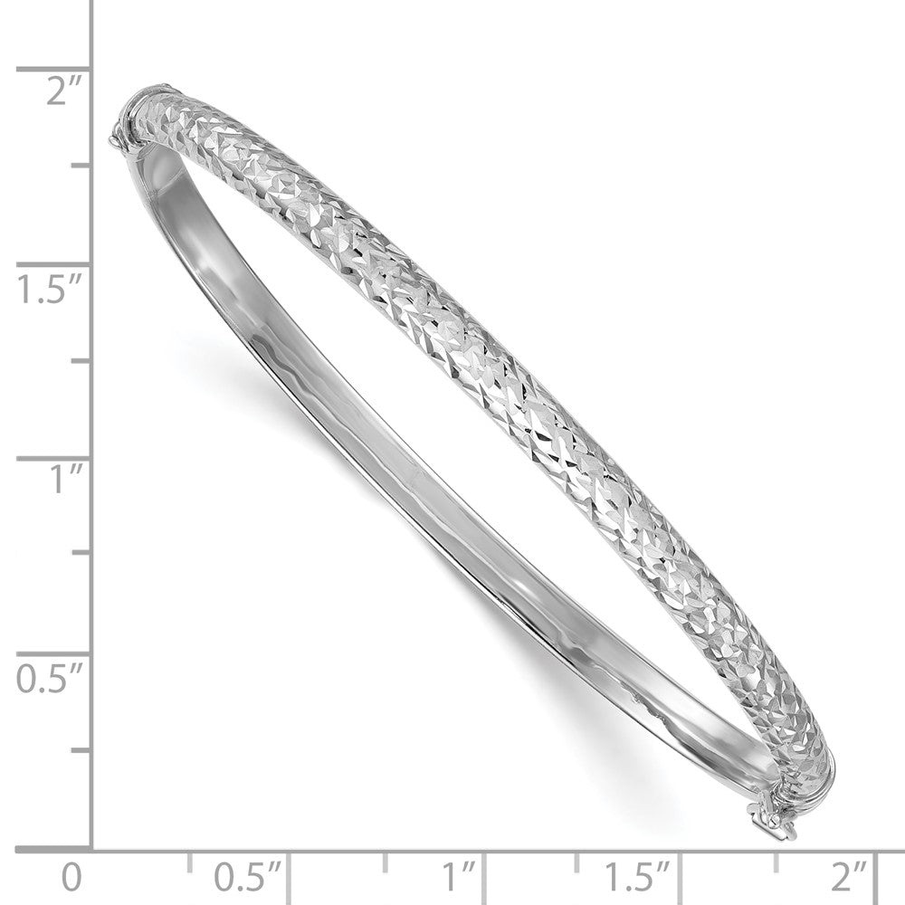 Sterling Silver Rhodium-plated Polished and Diamond-cut 4.00mm Hinged Bangle QB1621