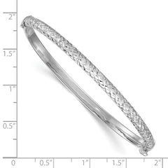 Sterling Silver Rhodium-plated Polished and Diamond-cut 4.00mm Hinged Bangle QB1621