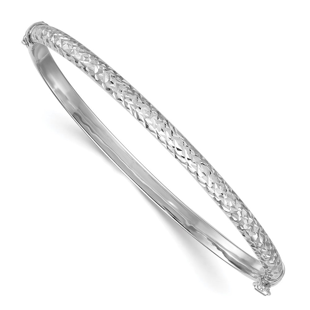 Sterling Silver Rhodium-plated Polished and Diamond-cut 4.00mm Hinged Bangle QB1621