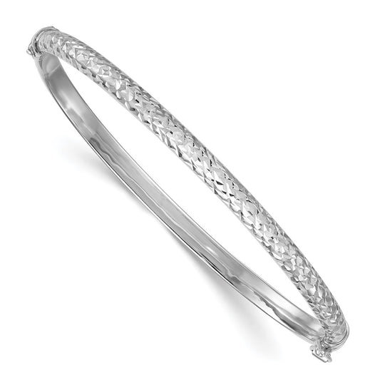 Sterling Silver Rhodium-plated Polished and Diamond-cut 4.00mm Hinged Bangle QB1621