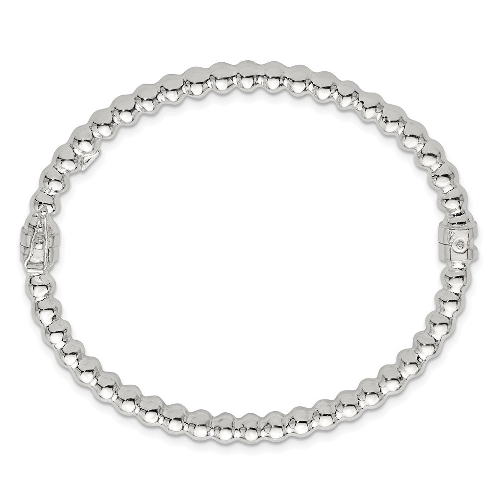 Sterling Silver Polished Beaded Design 5.00mm Hinged Bangle QB1622