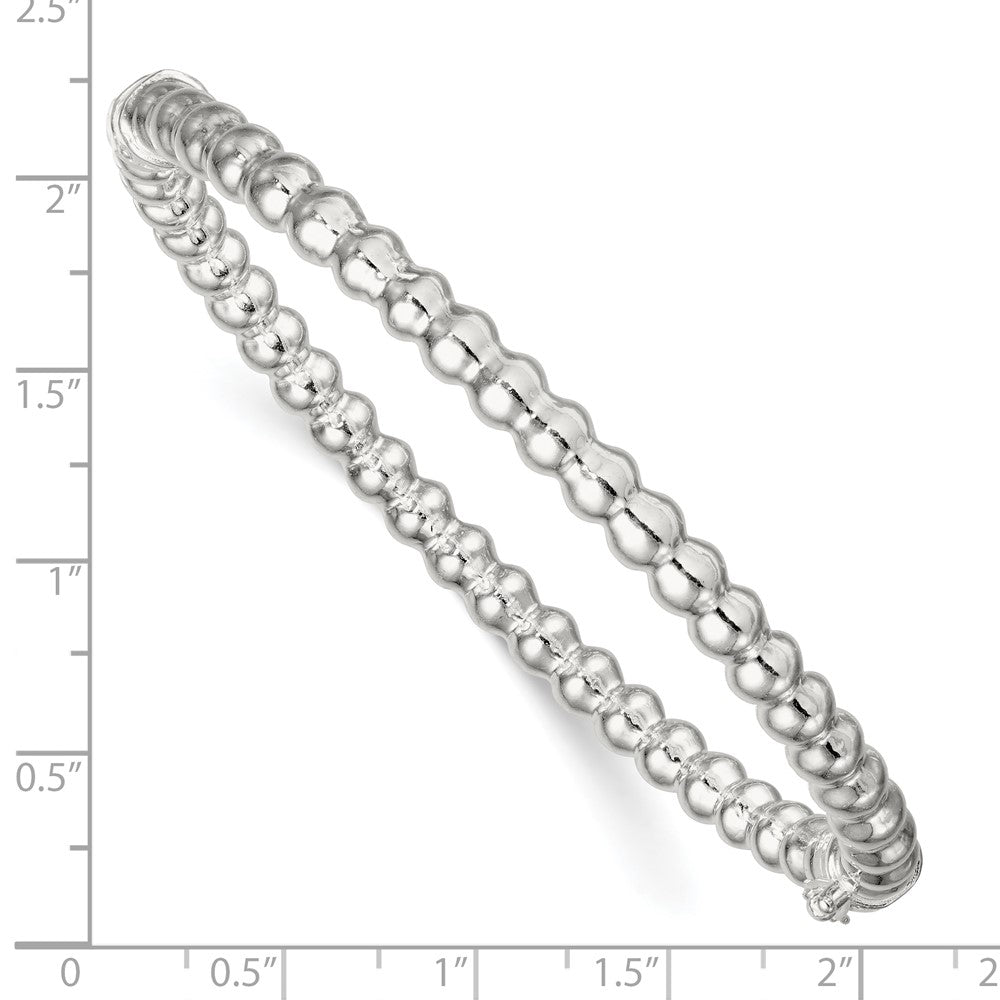 Sterling Silver Polished Beaded Design 5.00mm Hinged Bangle QB1622