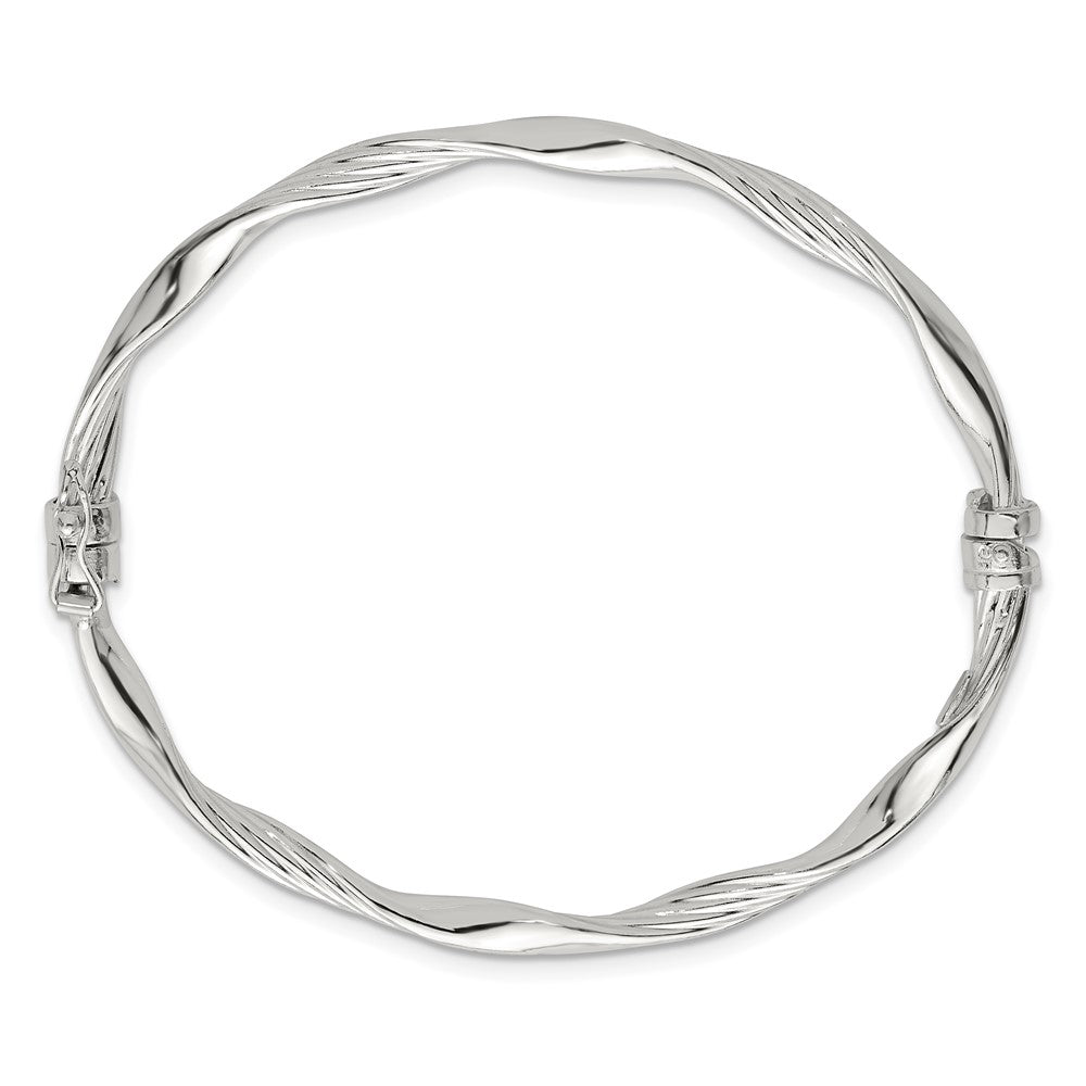 Sterling Silver Polished and Textured Twisted 4.00mm Hinged Bangle QB1623