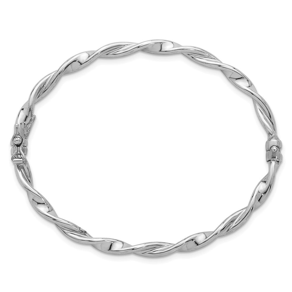 Sterling Silver Rhodium-plated Polished Twisted 4.00mm Hinged Bangle QB1624