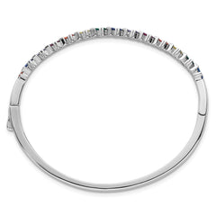 Sterling Silver Rhodium-plated Polished Multi-color Rainbow Round and Emerald-shape Nano Crystal Hinged Bangle QB1626