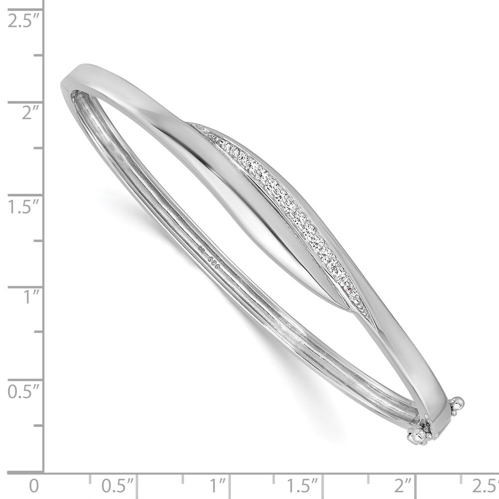 Sterling Silver Rhodium-plated CZ Polished Hinged Bangle QB1627