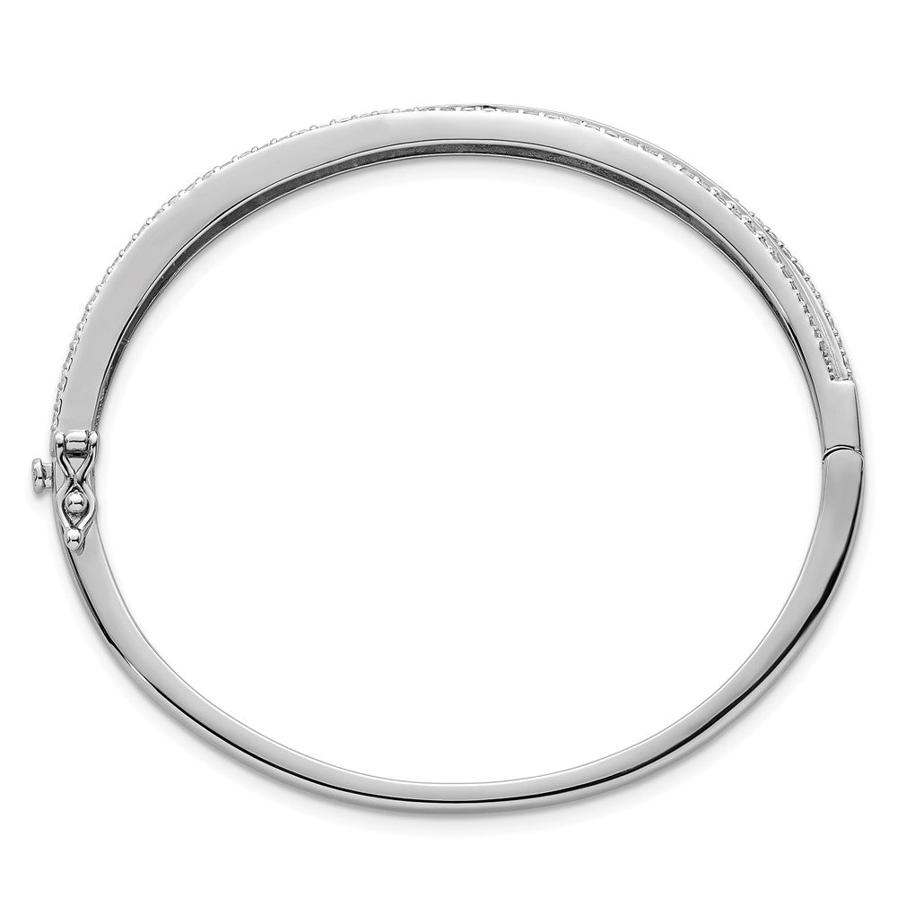 Sterling Silver Rhodium-plated Polished CZ Hinged Bangle QB1628