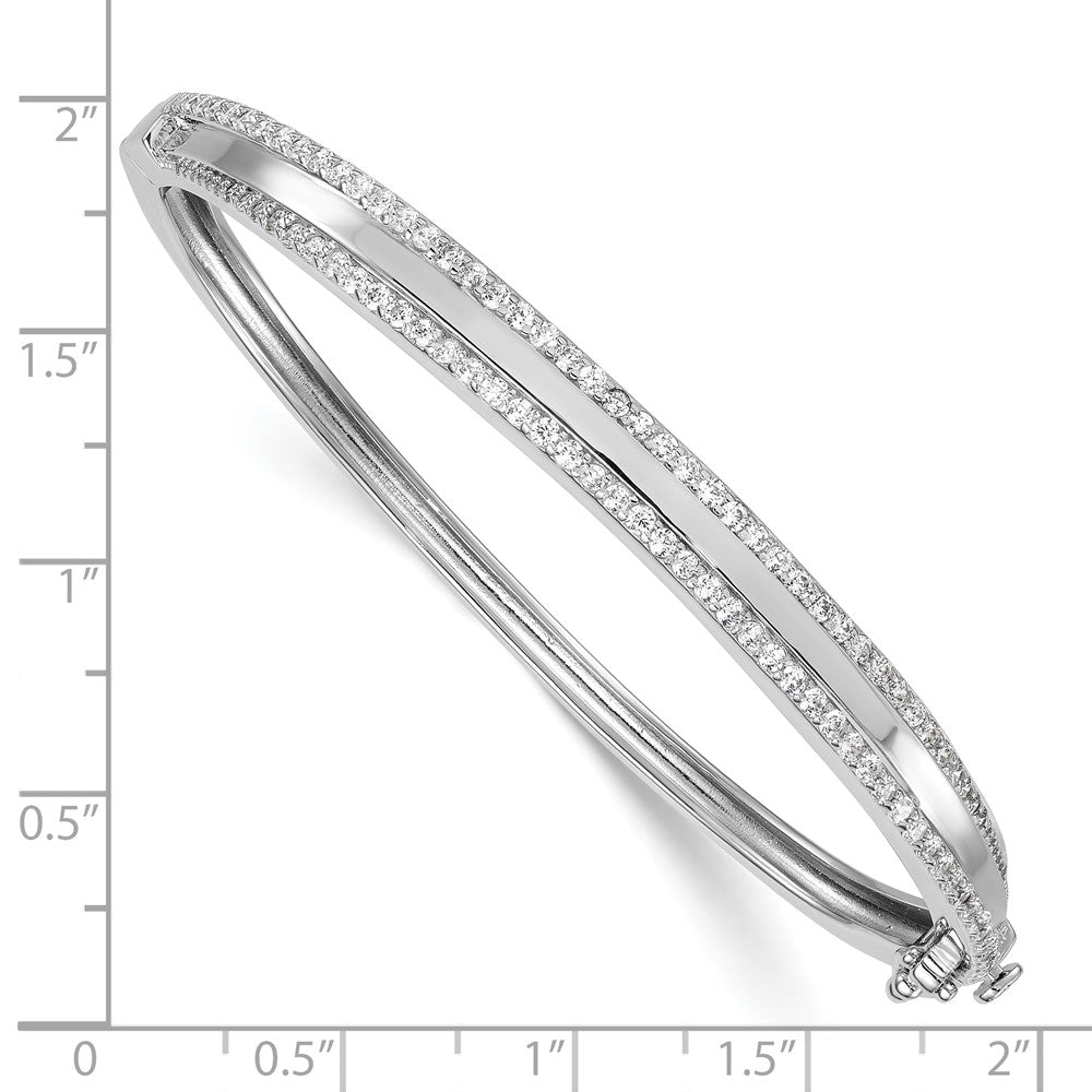 Sterling Silver Rhodium-plated Polished CZ Hinged Bangle QB1628