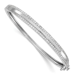 Sterling Silver Rhodium-plated Polished CZ Hinged Bangle QB1628