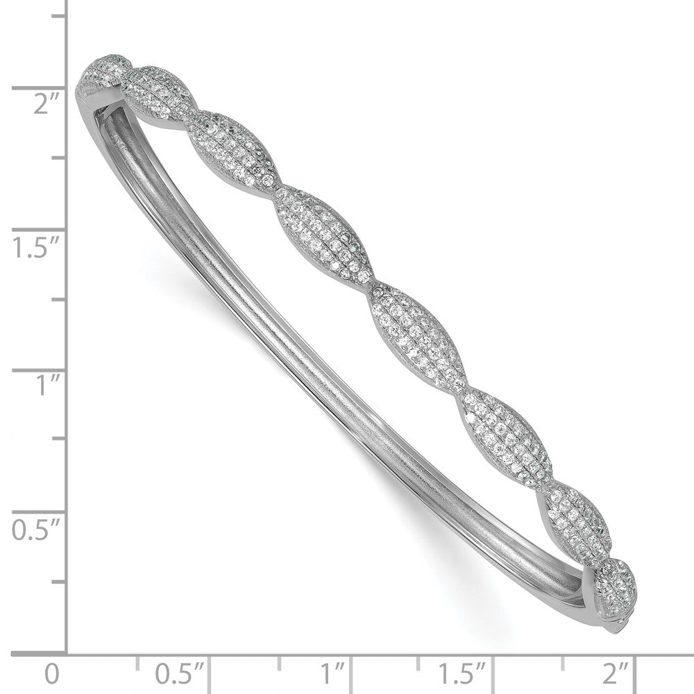 Sterling Silver Rhodium-plated Polished Fancy Scalloped CZ Hinged Bangle QB1629