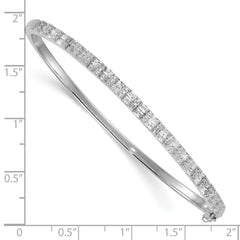 Sterling Silver Rhodium-plated Polished Round and Emerald-shape CZ Fancy Hinged Bangle QB1630