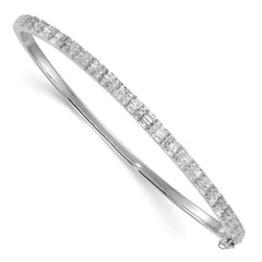 Sterling Silver Rhodium-plated Polished Round and Emerald-shape CZ Fancy Hinged Bangle QB1630