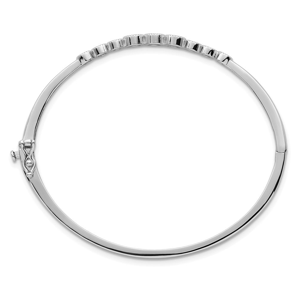 Sterling Silver Rhodium-plated Polished and Textured Bezel-set Graduated CZ Hinged Bangle QB1631