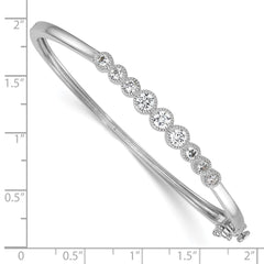 Sterling Silver Rhodium-plated Polished and Textured Bezel-set Graduated CZ Hinged Bangle QB1631