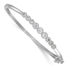 Sterling Silver Rhodium-plated Polished and Textured Bezel-set Graduated CZ Hinged Bangle QB1631