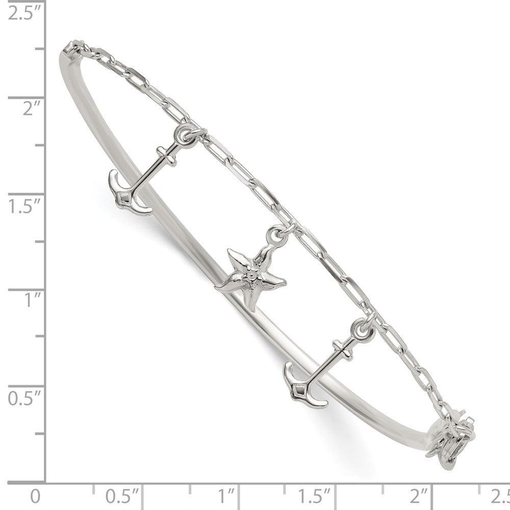 Sterling Silver Polished Anchor and Starfish Charms Half Bangle Bracelet QB1632