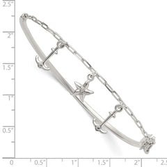 Sterling Silver Polished Anchor and Starfish Charms Half Bangle Bracelet QB1632
