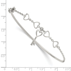 Sterling Silver Polished Open Hearts and Key Charms Half Bangle Bracelet QB1633