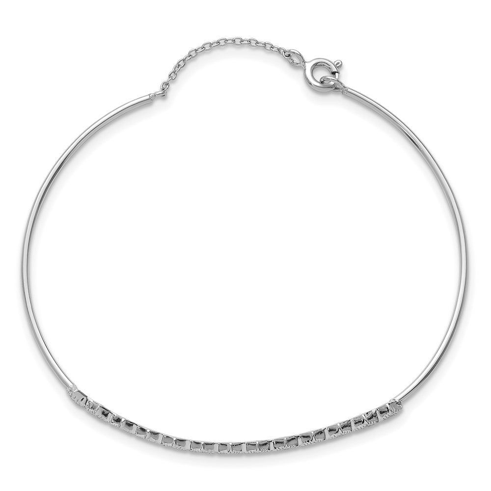 Sterling Silver Rhodium-plated Polished and Textured CZ Cuff with Safety Chain Bracelet QB1634
