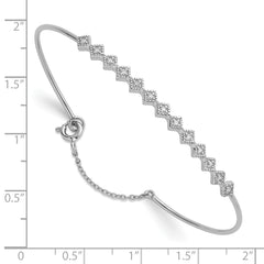 Sterling Silver Rhodium-plated Polished and Textured CZ Cuff with Safety Chain Bracelet QB1634