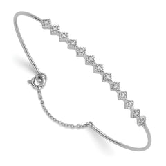 Sterling Silver Rhodium-plated Polished and Textured CZ Cuff with Safety Chain Bracelet QB1634