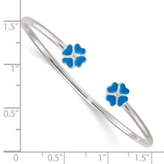 Sterling Silver Polished Blue Enamel Clover Childrens Cuff Bracelet QB1635