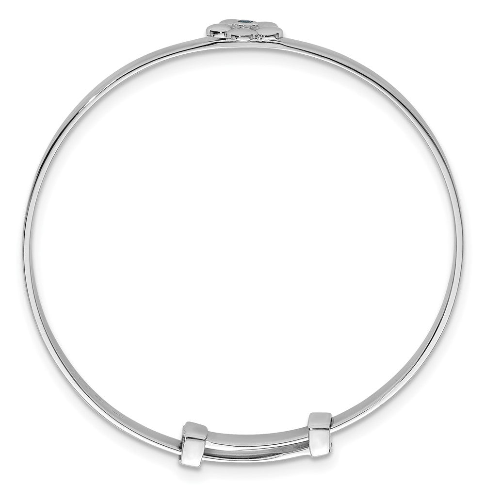 Sterling Silver Rhodium-plated Polished Blue CZ Flower Childrens Expandable Bangle QB1640