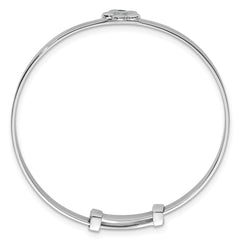 Sterling Silver Rhodium-plated Polished Blue CZ Flower Childrens Expandable Bangle QB1640