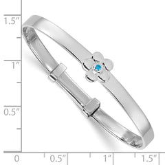 Sterling Silver Rhodium-plated Polished Blue CZ Flower Childrens Expandable Bangle QB1640