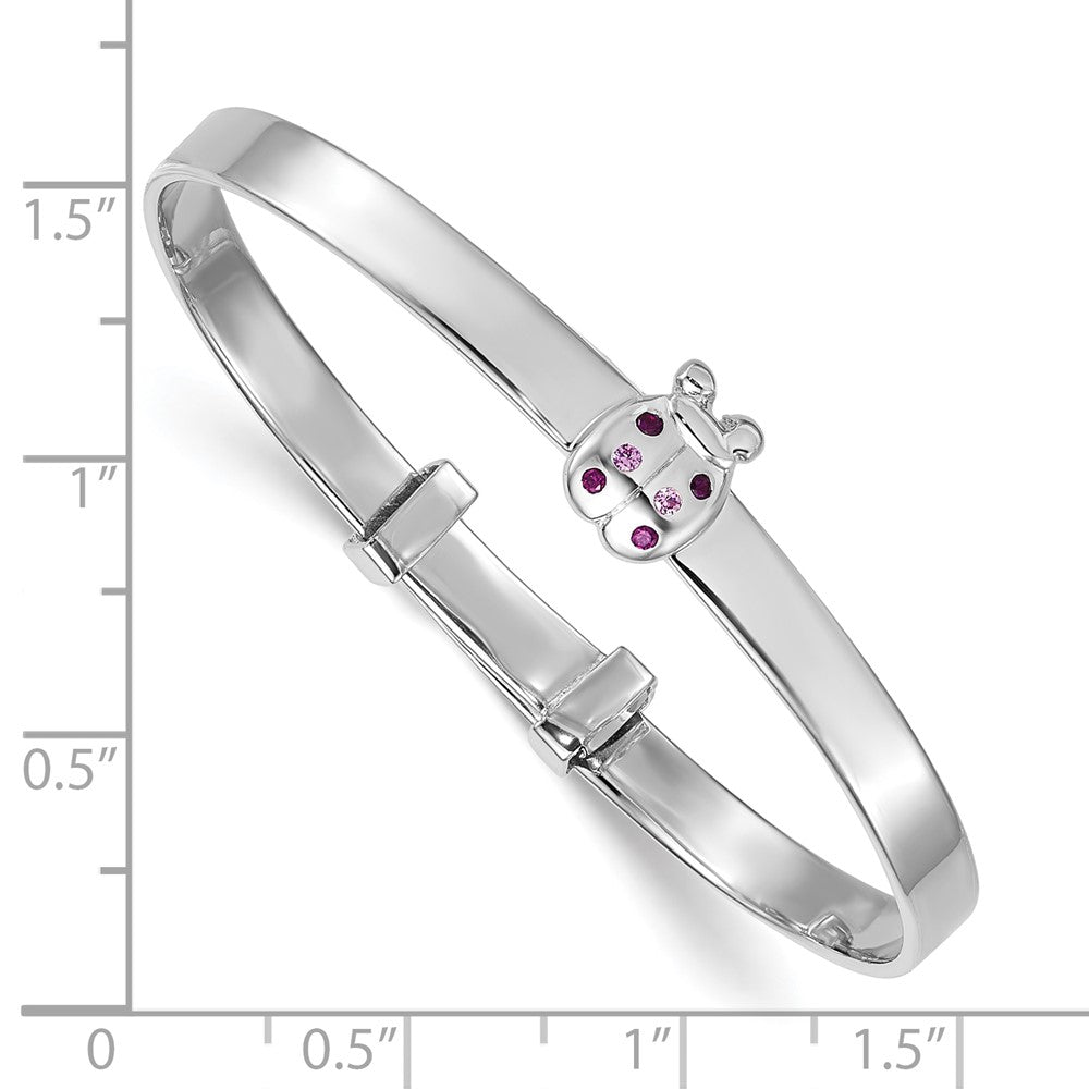 Sterling Silver Rhodium-plated Polished Pink And Red CZ Lady Bug Childrens Expandable Bangle QB1641