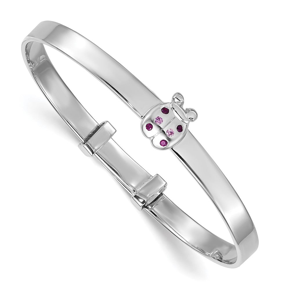 Sterling Silver Rhodium-plated Polished Pink And Red CZ Lady Bug Childrens Expandable Bangle QB1641