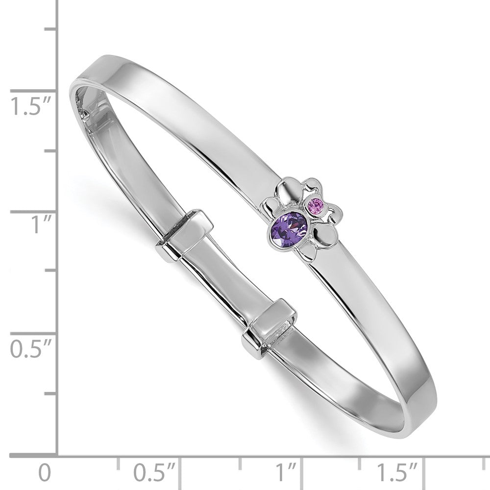 Sterling Silver Rhodium-plated Polished Pink And Purple CZ Butterfly Childrens Expandable Bangle QB1642