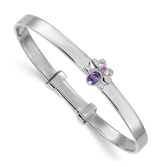 Sterling Silver Rhodium-plated Polished Pink And Purple CZ Butterfly Childrens Expandable Bangle QB1642
