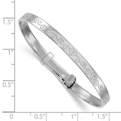 Sterling Silver Rhodium-plated Polished Etched Heart Pattern Childrens Expandable Bangle QB1644