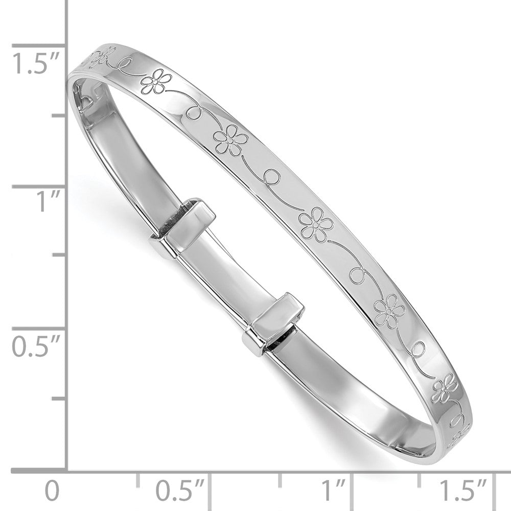 Sterling Silver Rhodium-plated Polished Etched Floral Pattern Childrens Expandable Bangle QB1645