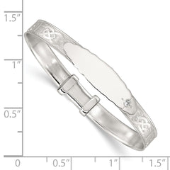 Sterling Silver Polished White CZ Claddagh Expandable Slip-on Baby ID Bangle QB1647