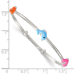 Sterling Silver Blue/Pink/Black Enamel Dolphins Childrens Expandable Slip-on Bangle QB1649