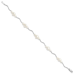 Sterling Silver Rhodium-plated 3-6mm White Near-Round Freshwater Cultured Pearl 7.25 inch Bracelet QB249