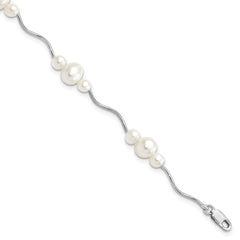 Sterling Silver Rhodium-plated 3-6mm White Near-Round Freshwater Cultured Pearl 7.25 inch Bracelet QB249