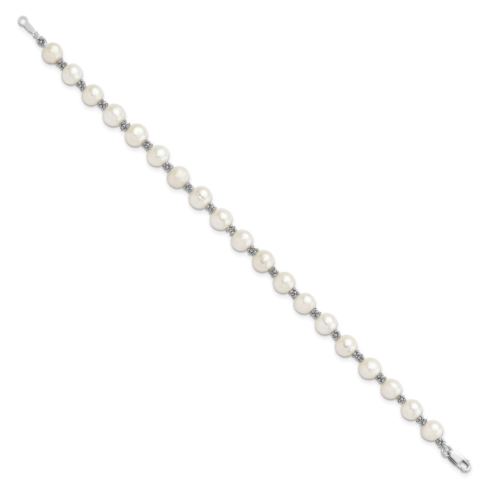 Sterling Silver Rhodium-plated 6-7mm White Round Freshwater Cultured Pearl 7.25 inch Bracelet QB250