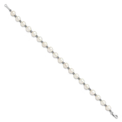 Sterling Silver Rhodium-plated 6-7mm White Round Freshwater Cultured Pearl 7.25 inch Bracelet QB250