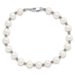 Sterling Silver Rhodium-plated 6-7mm White Round Freshwater Cultured Pearl 7.25 inch Bracelet QB250