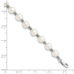 Sterling Silver Rhodium-plated 6-7mm White Round Freshwater Cultured Pearl 7.25 inch Bracelet QB250