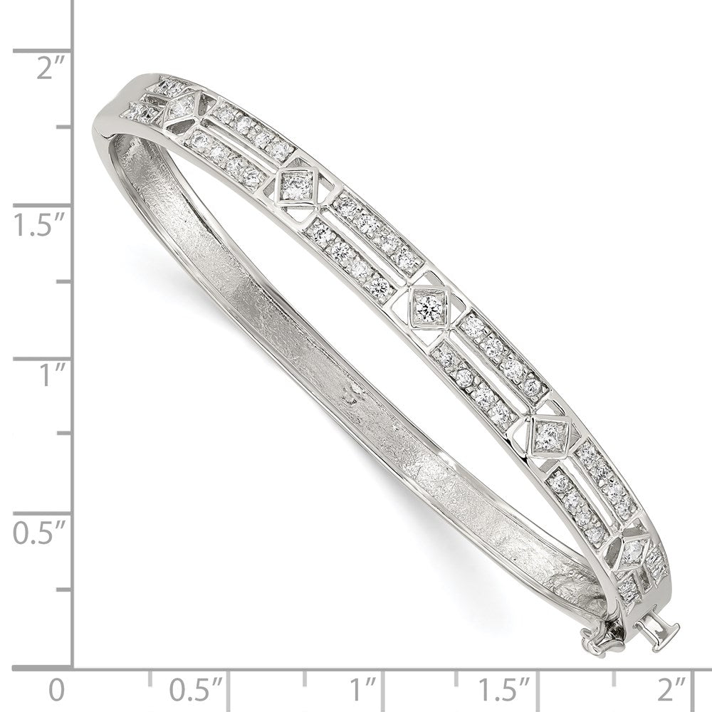 Sterling Silver Rhodium-plated CZ Hinged Bangle QB260