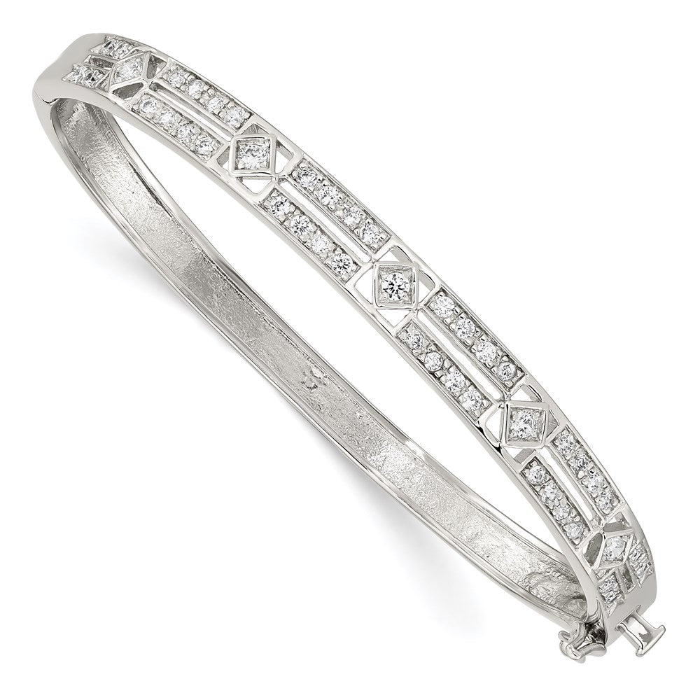 Sterling Silver Rhodium-plated CZ Hinged Bangle QB260