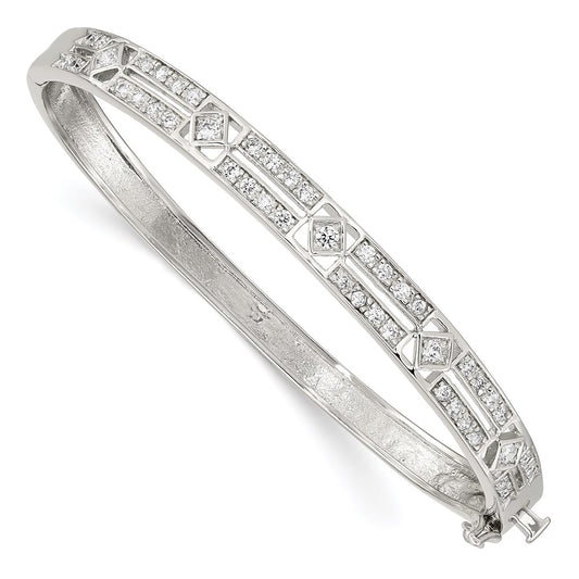 Sterling Silver Rhodium-plated CZ Hinged Bangle QB260