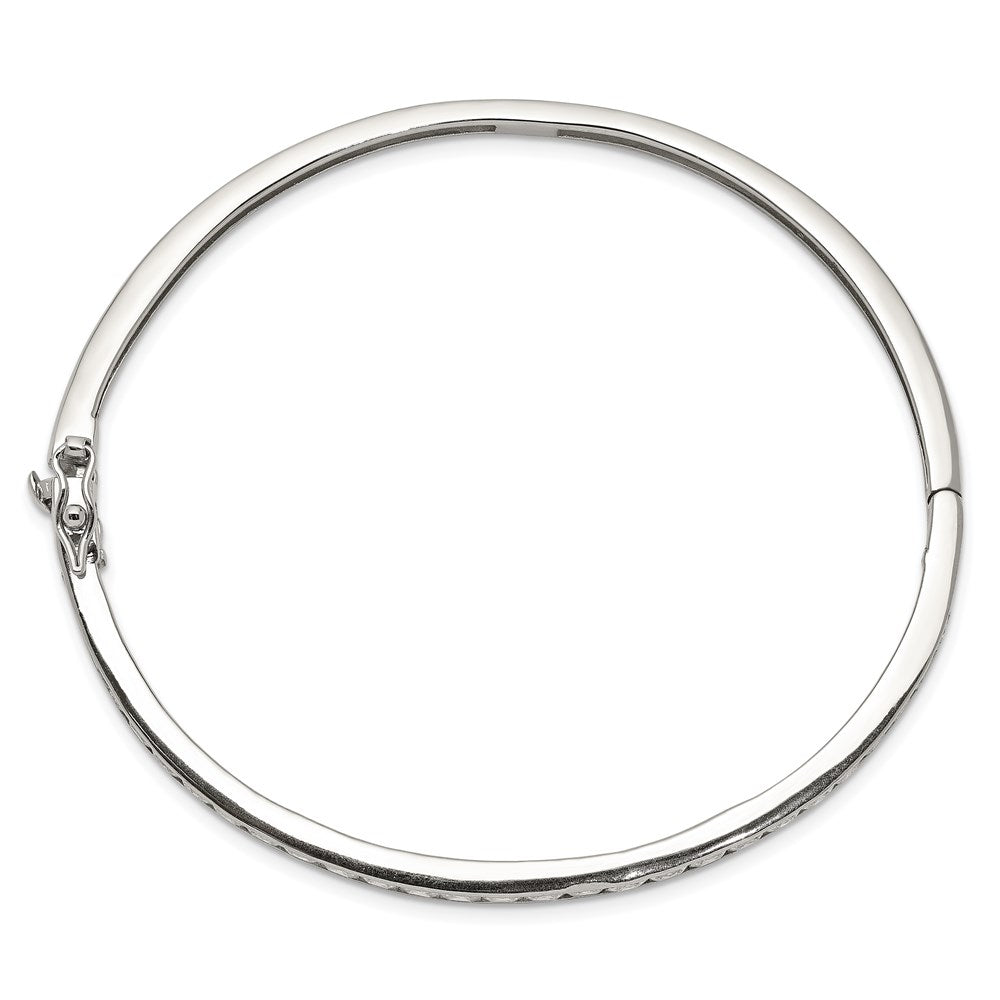 Sterling Silver Rhodium-plated CZ Hinged Bangle Bracelet QB261