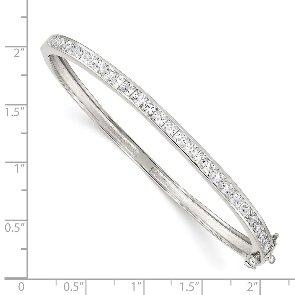 Sterling Silver Rhodium-plated CZ Hinged Bangle Bracelet QB261