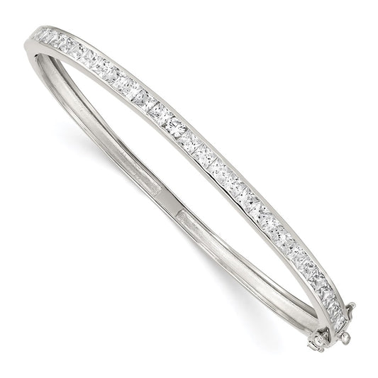 Sterling Silver Rhodium-plated CZ Hinged Bangle Bracelet QB261