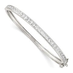 Sterling Silver Rhodium-plated CZ Hinged Bangle Bracelet QB261